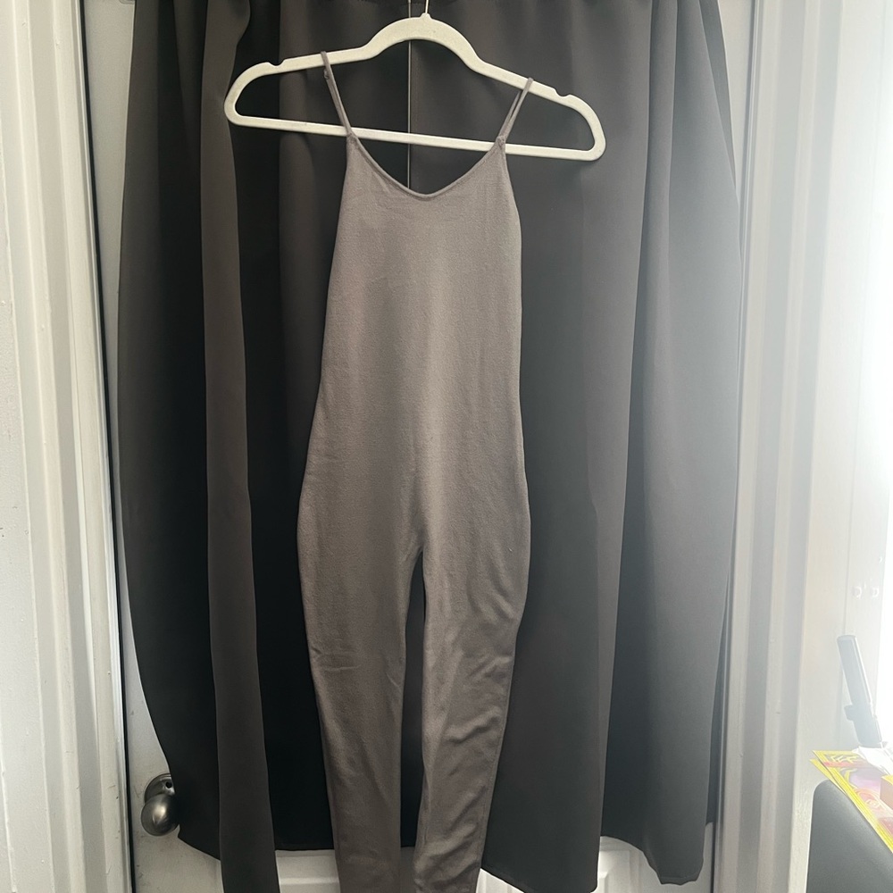 Zara Gray thin wool super soft Slim Spaghetti-Strap Jumpsuit